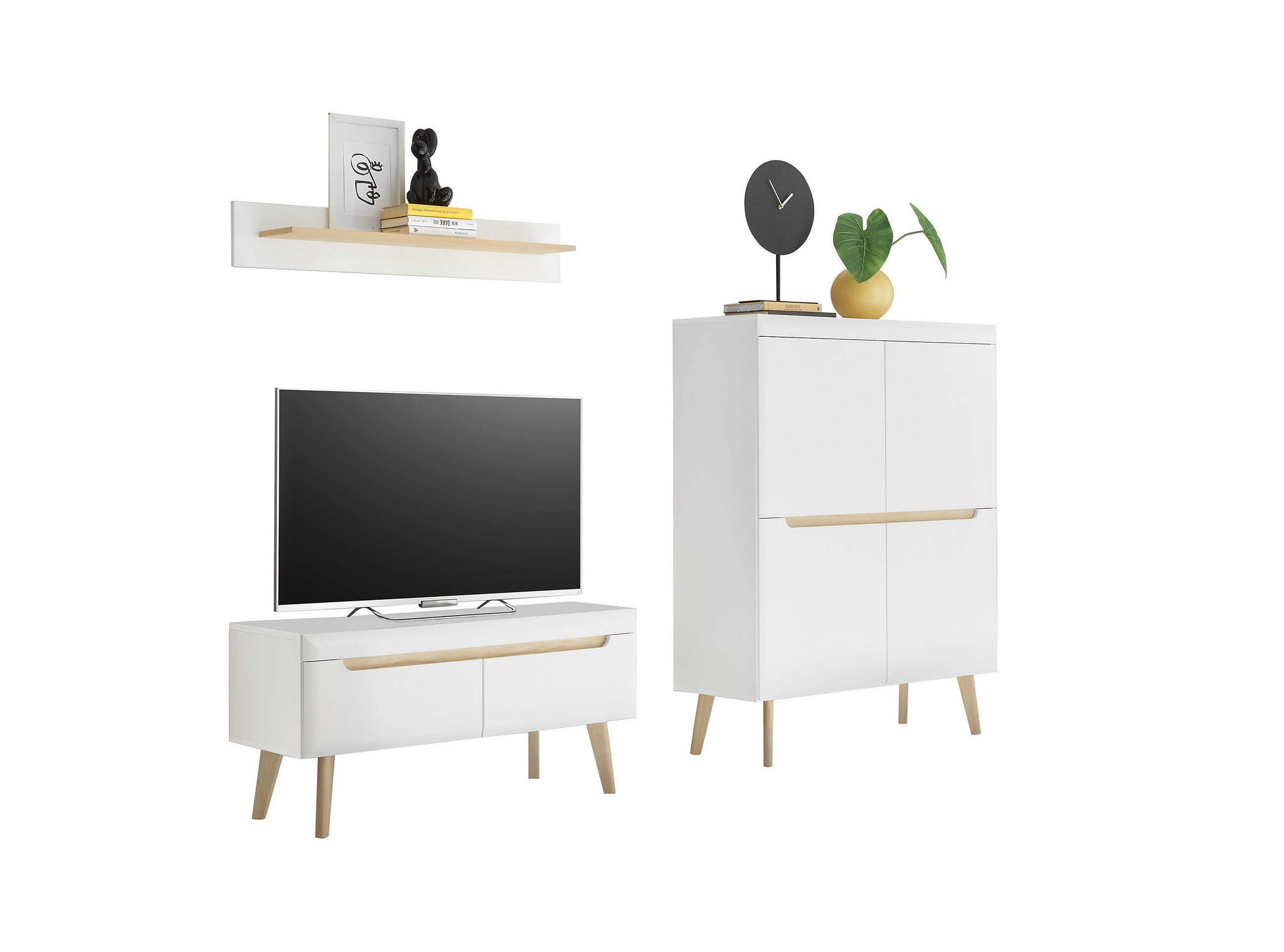 WOHNWAND 3-teilig  in Weiß, Eichefarben  234/170/40 cm  - Eichefarben/Weiß, Design, Holzwerkstoff (234/170/40cm) - MID.YOU