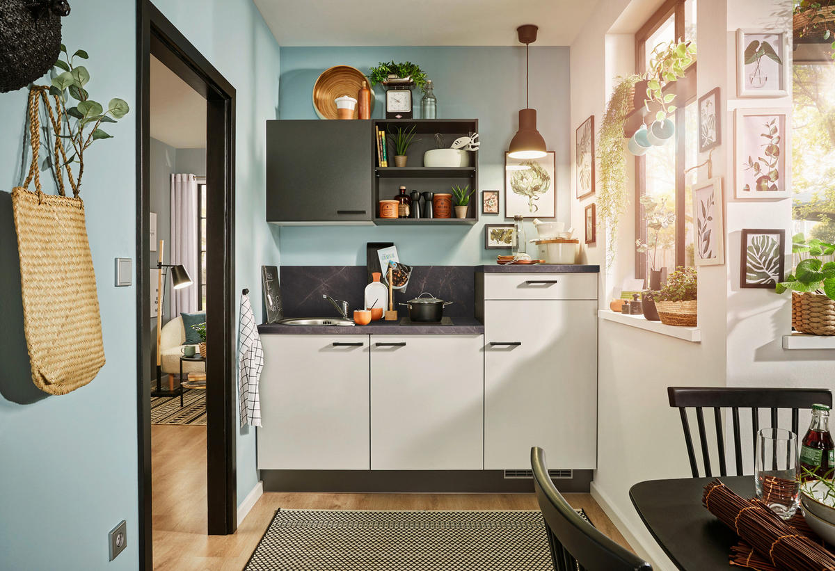 KÜCHENBLOCK 180 cm   in Graphitfarben, Hellgrau  - Dunkelgrau/Hellgrau, Design, Holzwerkstoff/Metall (180cm) - Pino