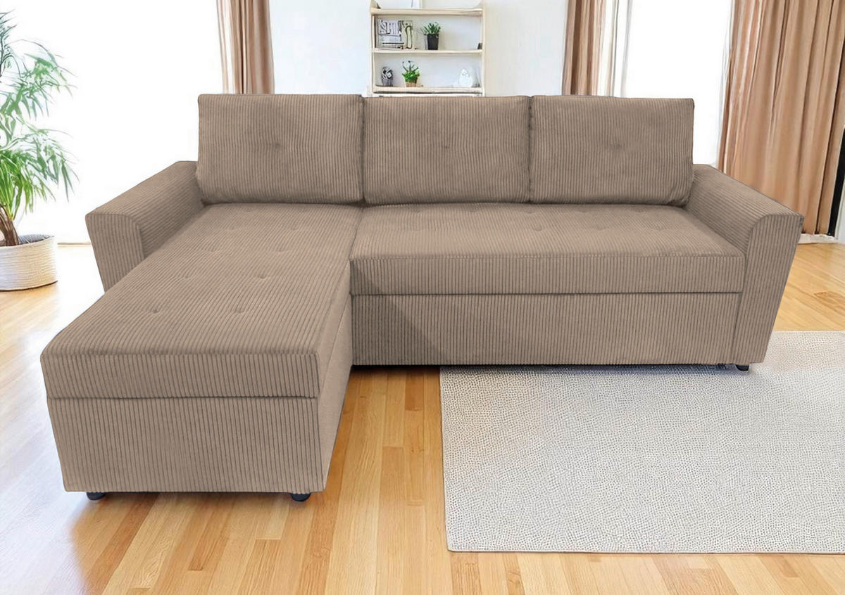 ECKSOFA TERMOLI in Cord Taupe  155/231 cm  - Taupe/Schwarz, Design, Kunststoff/Textil (155/231cm) - MID.YOU