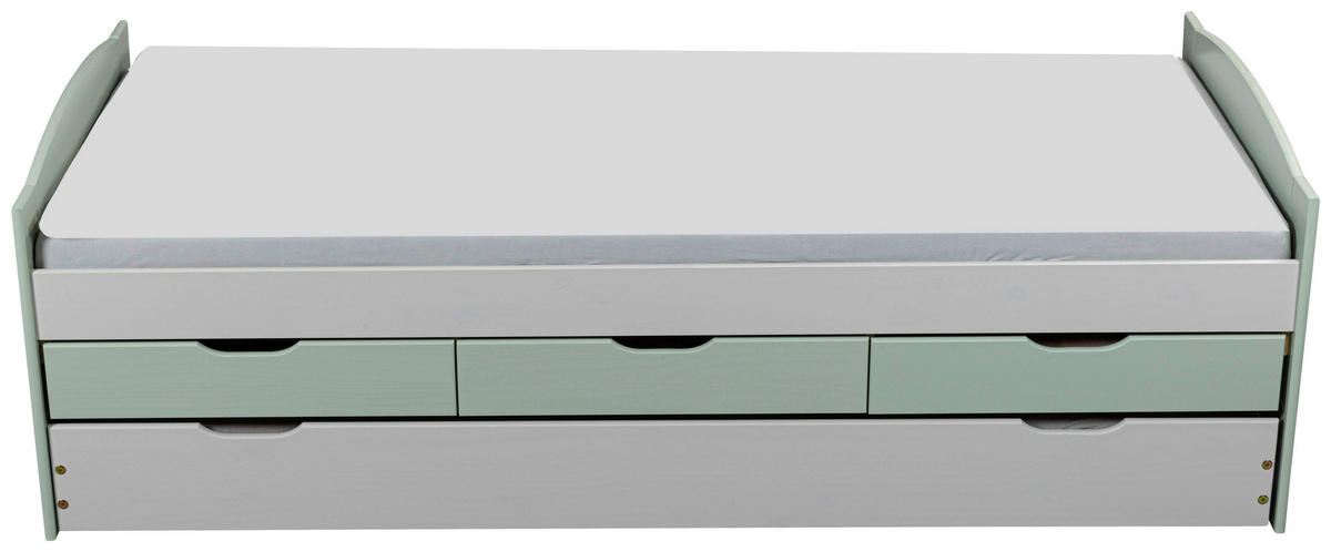 POSTEL S ÚLOŽNÝM PROSTOREM, 90/200 cm, světle šedá, šalvějově zelená - šalvějově zelená/světle šedá, Moderní, dřevo (90/200cm) - MID.YOU