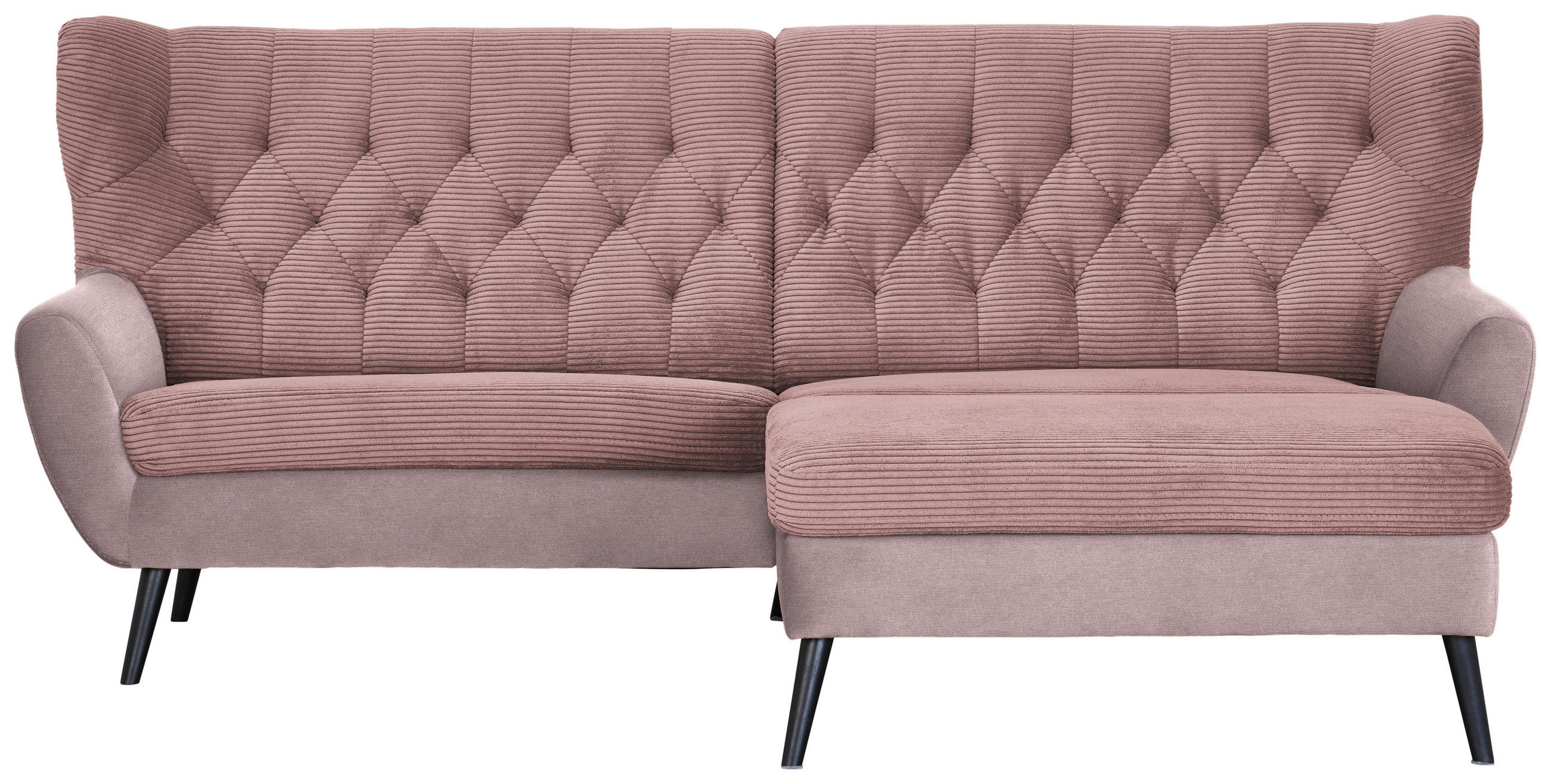 ECKSOFA Rosa Cord  - Schwarz/Rosa, Design, Holz/Textil (237/165cm) - Stylife