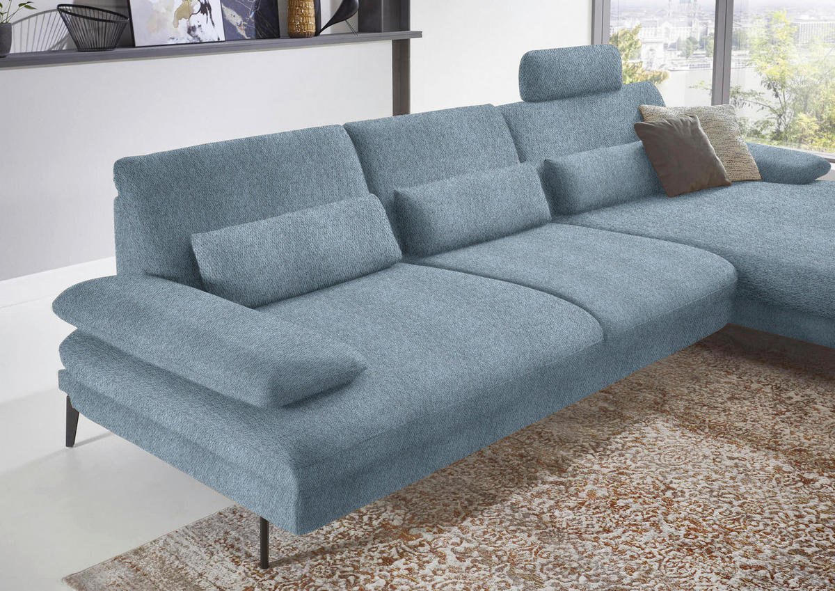 ECKSOFA in Chenille Blau  310/180 cm  - Blau/Schwarz, Design, Textil/Metall (310/180cm) - Dieter Knoll