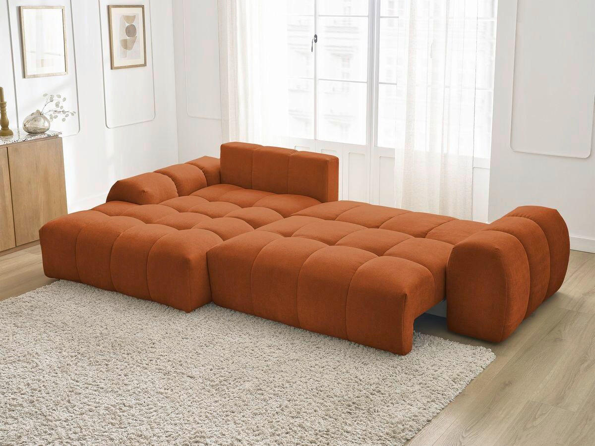 ECKSCHLAFSOFA EVEREST  mit Rücken echt, Armteil links, Armteil rechts Struktur Orange  - Schwarz/Orange, MODERN, Kunststoff/Textil (180/318cm) - Livetastic
