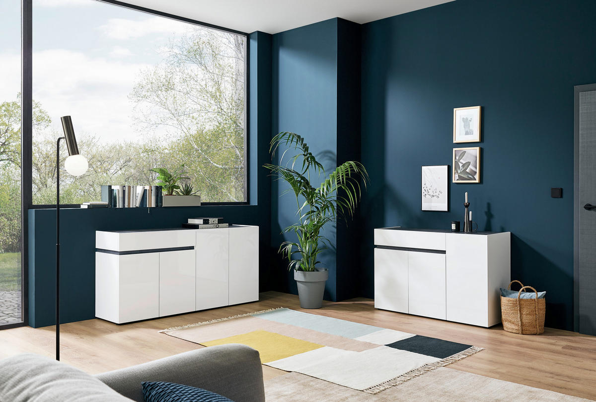 SIDEBOARD 160,2/80,1/42,6 cm  in Anthrazit, Weiß  - Anthrazit/Schwarz, Design, Holzwerkstoff/Kunststoff (160,2/80,1/42,6cm) - Voleo
