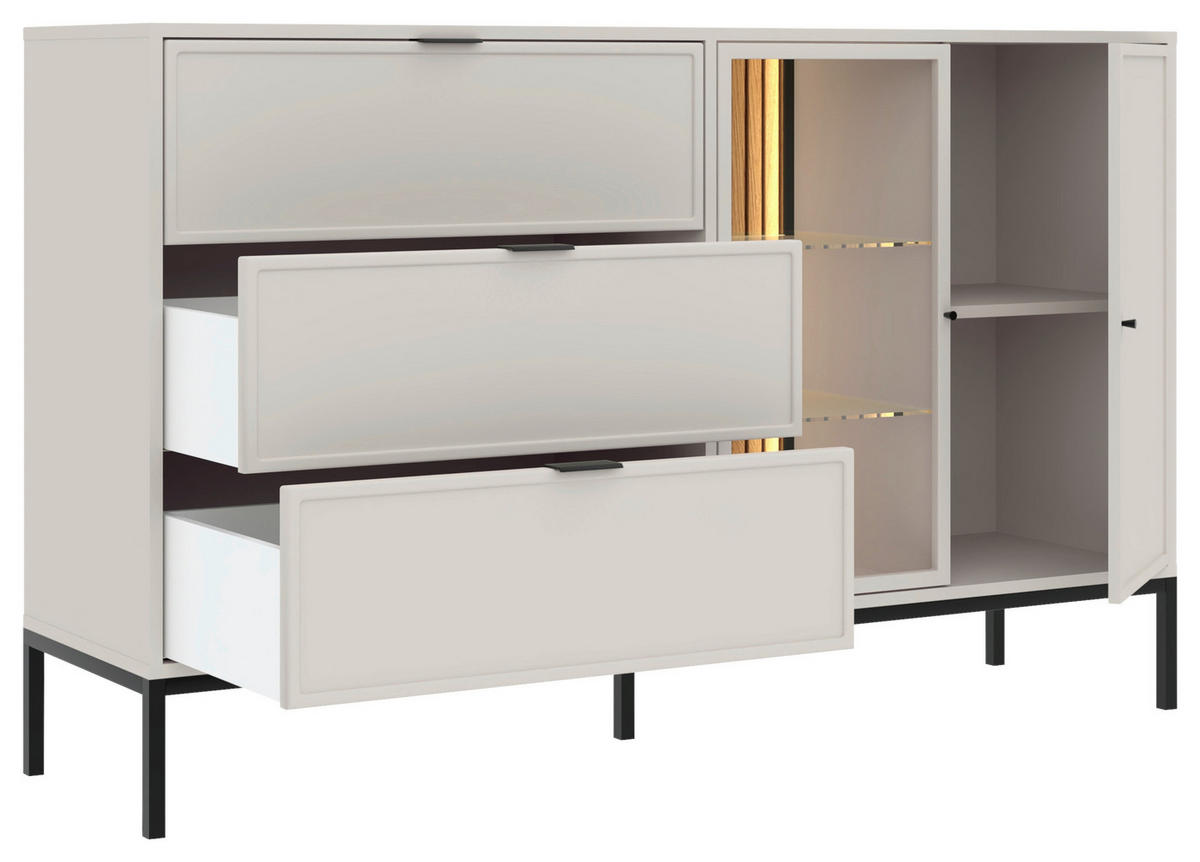 KOMMODE , 150,2/92/40 cm, 3 Schublade(n)  - Kaschmir/Schwarz, Design, Glas/Holzwerkstoff (150,2/92/40cm) - MID.YOU