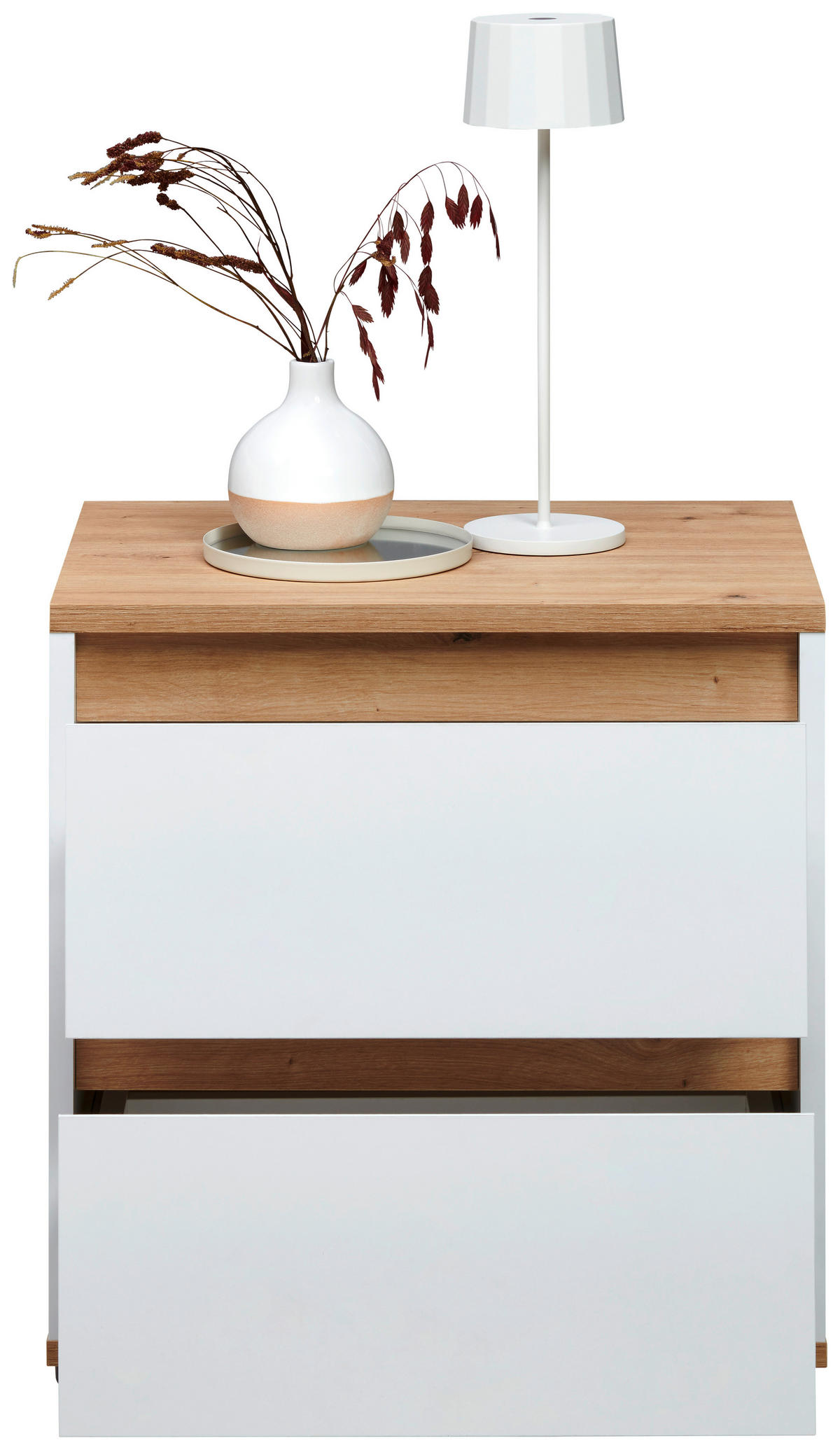 NOČNA OMARICA, bela, hrast artisan  - bela/hrast artisan, Moderno, leseni material (50/50/38cm) - Carryhome