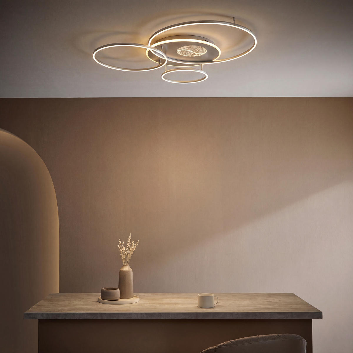 LED-DECKENLEUCHTE Invertina 126,4/105,3/13 cm   - Silberfarben/Weiß, Design, Kunststoff/Metall (126,4/105,3/13cm) - Globo