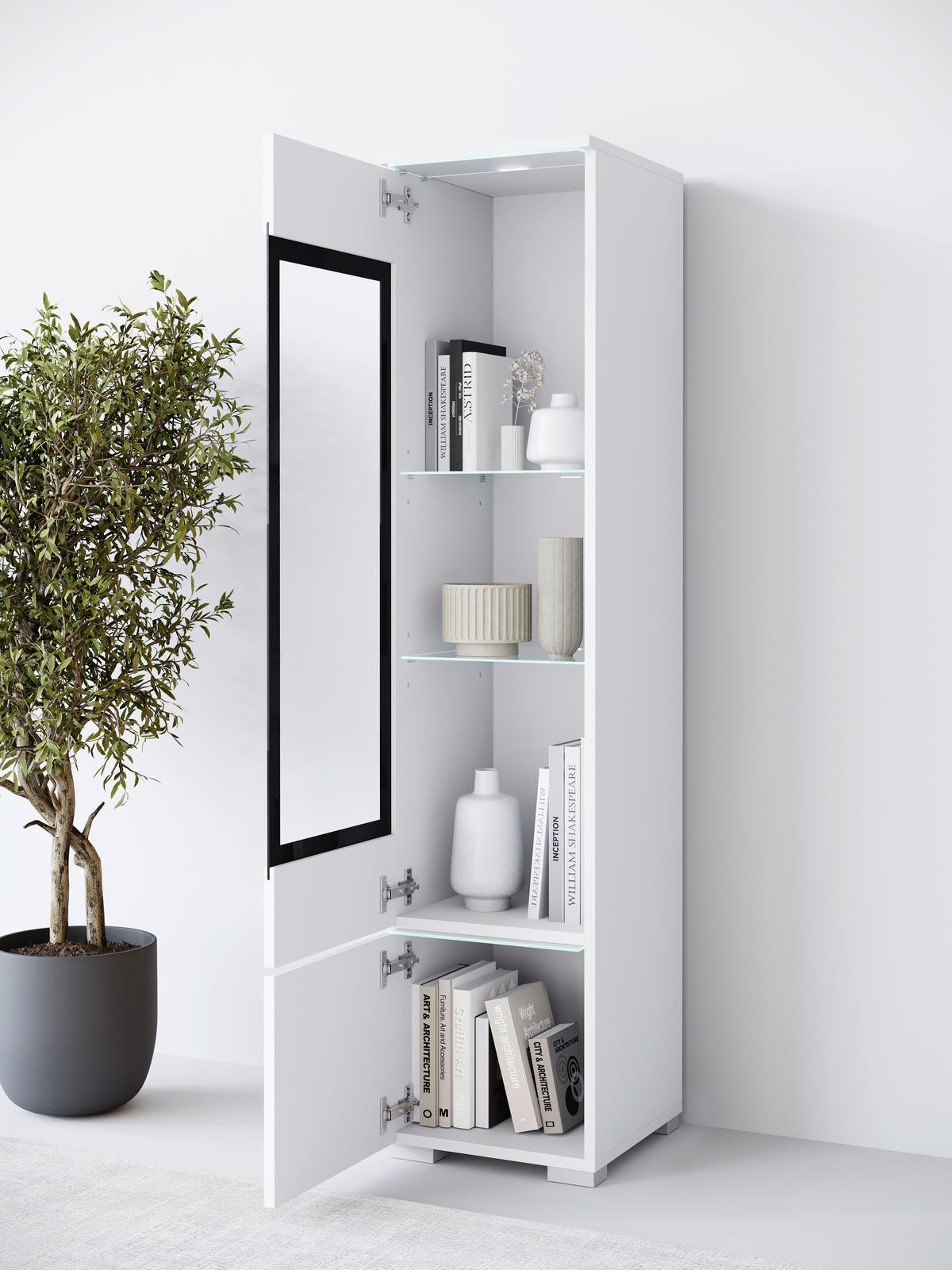 VITRINE  in Weiß, Weiß Hochglanz  - Weiß Hochglanz/Weiß, Design, Glas/Holzwerkstoff (30/130/33cm) - Livetastic