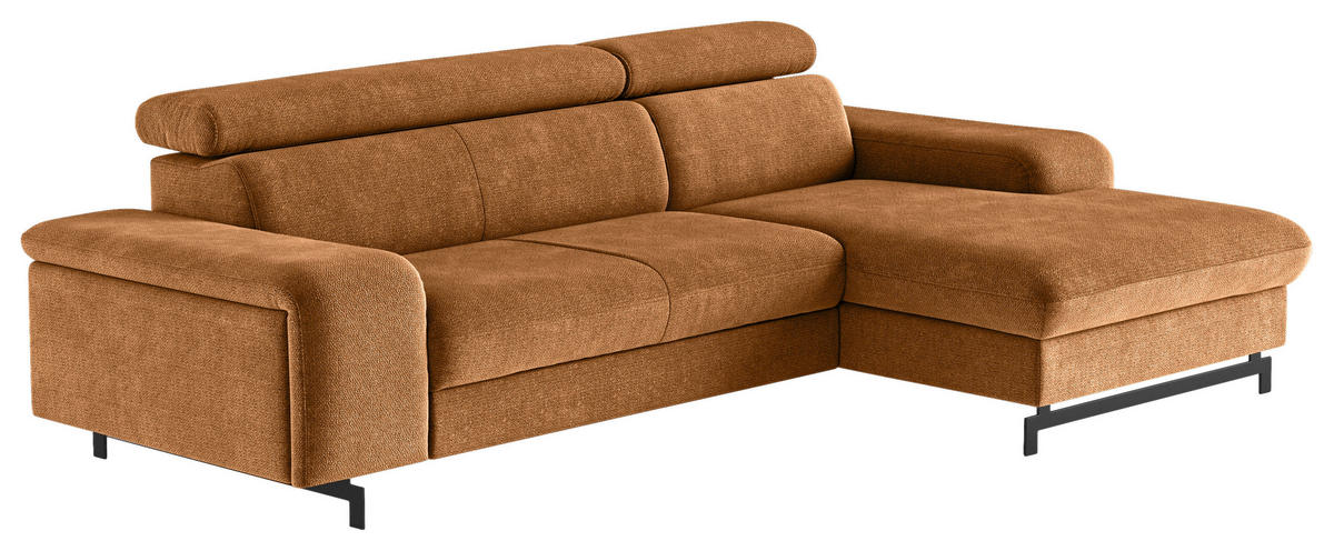 ECKSOFA Cognac Chenille  - Cognac/Schwarz, Textil/Metall (267/165cm) - MID.YOU