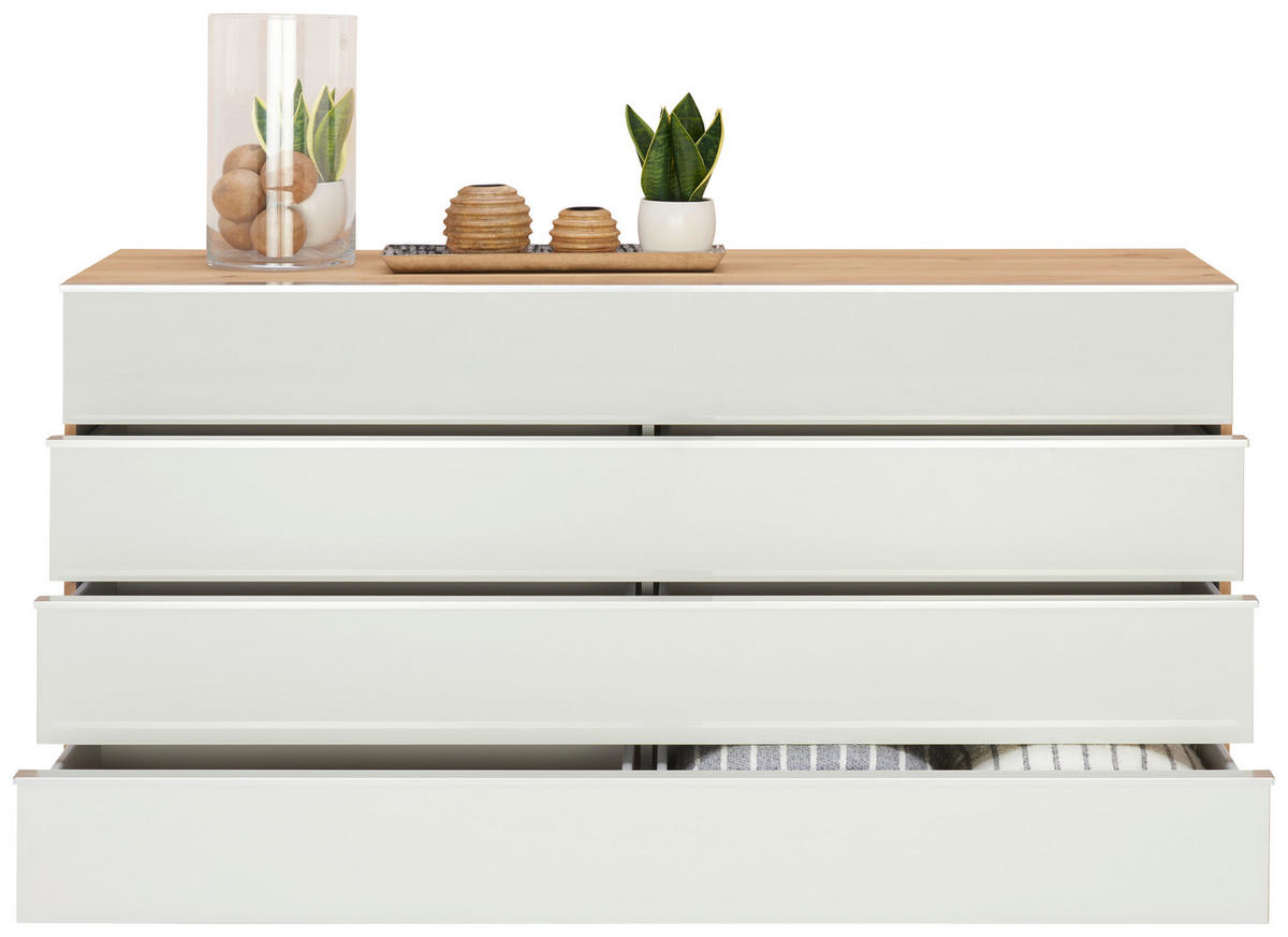 KOMMODE 149/82/42 cm  in Weiss, Eiche Bianco  - Chromfarben/Weiss, Konventionell, Glas/Holzwerkstoff (149/82/42cm) - Venda