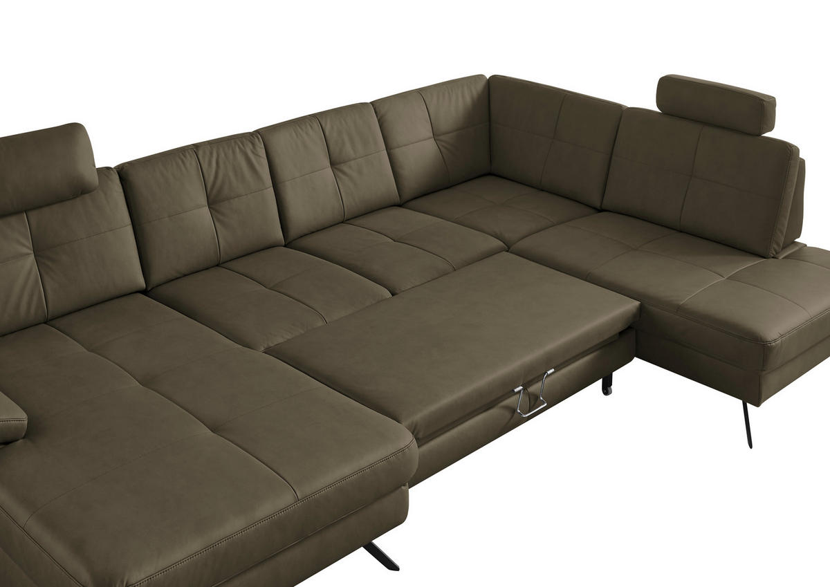 WOHNLANDSCHAFT in Lederlook, Mikrofaser Olivgrün  - Schwarz/Olivgrün, Design, Textil/Metall (345/220cm) - Beldomo System