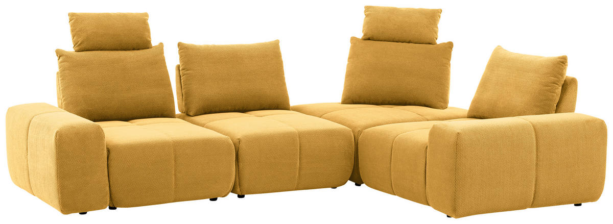 ECKSOFA in Velours Currygelb  - Currygelb/Schwarz, Design, Kunststoff/Textil (326/236cm) - Xora