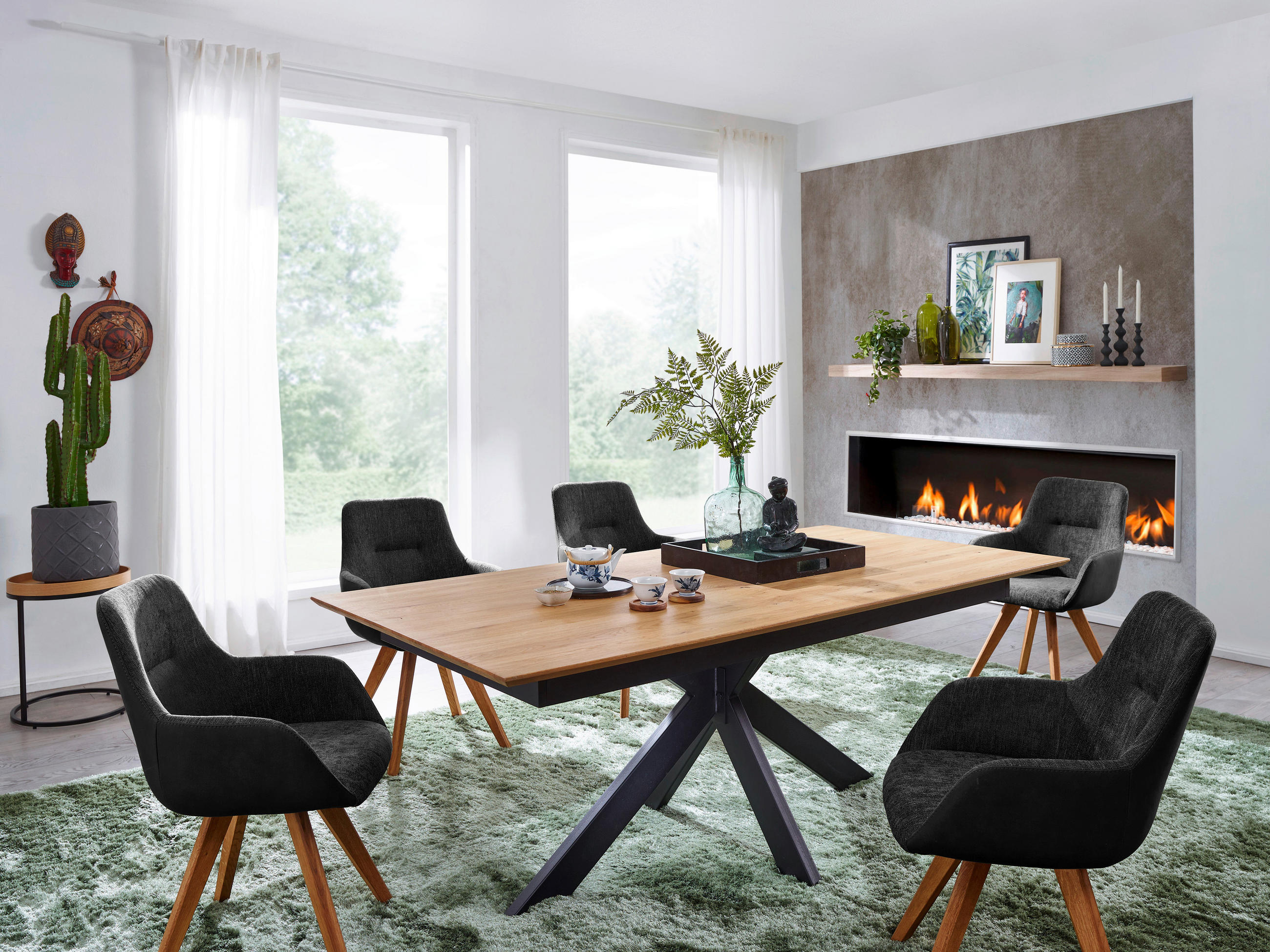 ESSTISCH in Holz 160/90/75 cm  - Schwarz/Braun, Natur, Holz/Metall (160/90/75cm) - Livetastic