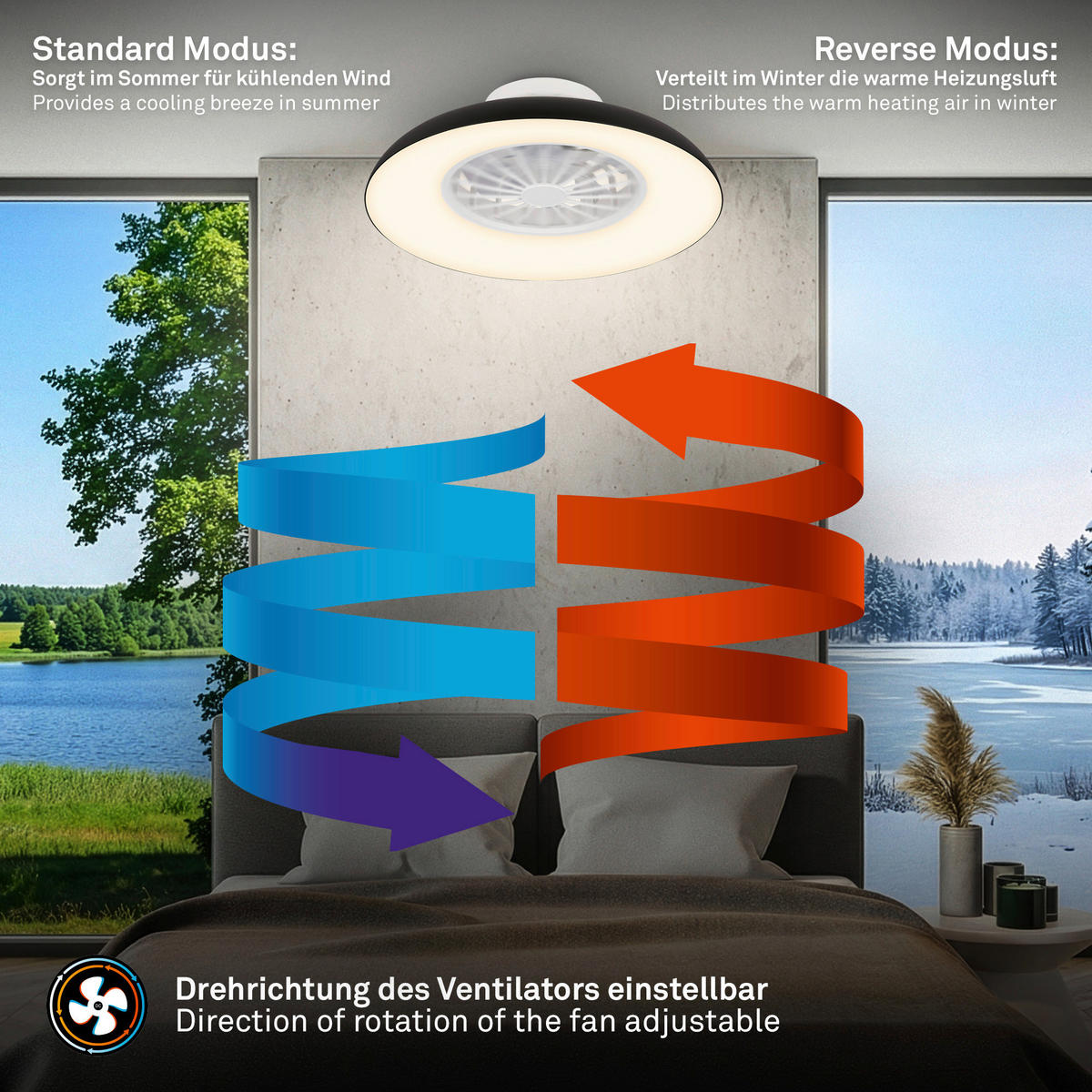 Deckenleuchte mit Ventilator 48,5/16 cm  - Schwarz/Weiß, Design, Kunststoff (48,5/16cm)