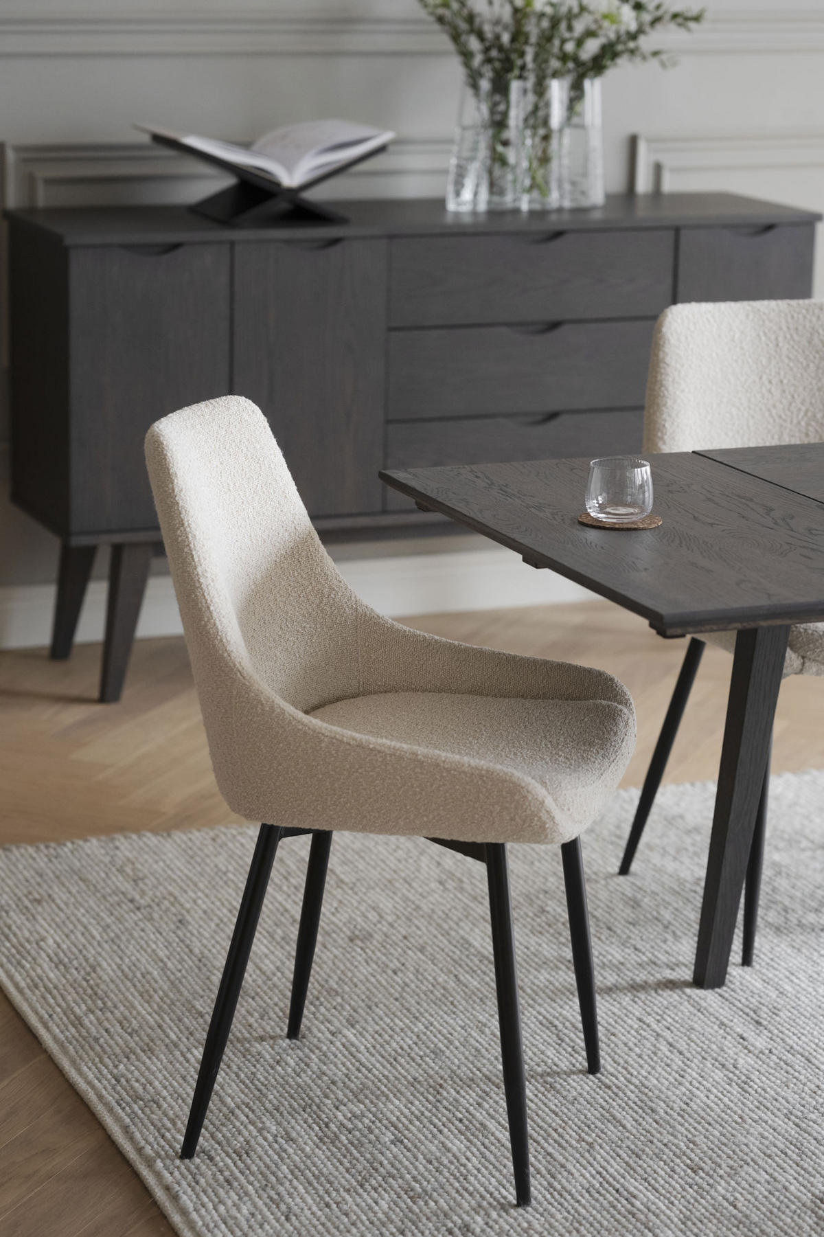 STOL Bouclé  - beige/svart, Klassisk, metall/trä (49/85/55cm) - Rowico