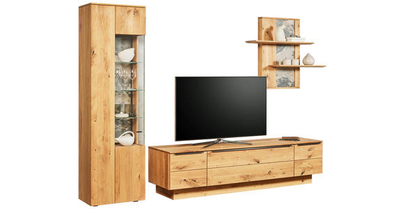 WOHNWAND  in Eichefarben  320/205,7/53,7 cm  - Eichefarben/Schwarz, Natur, Glas/Holz (320/205,7/53,7cm) - Valnatura