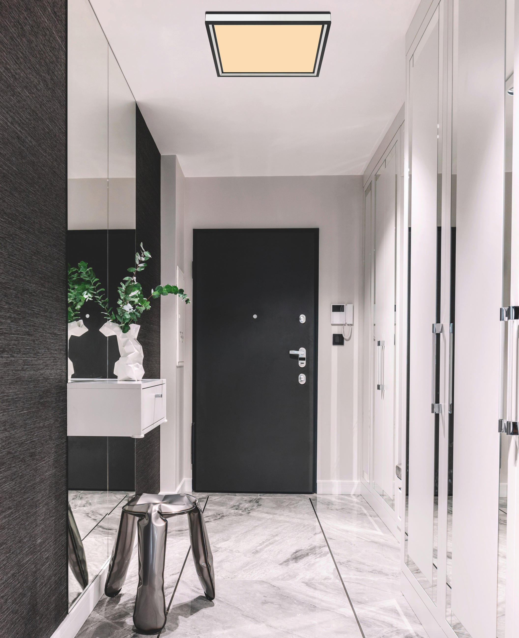 LED-DECKENLEUCHTE 30/30/6,5 cm   - Opal/Schwarz, Basics, Glas/Kunststoff (30/30/6,5cm) - Globo
