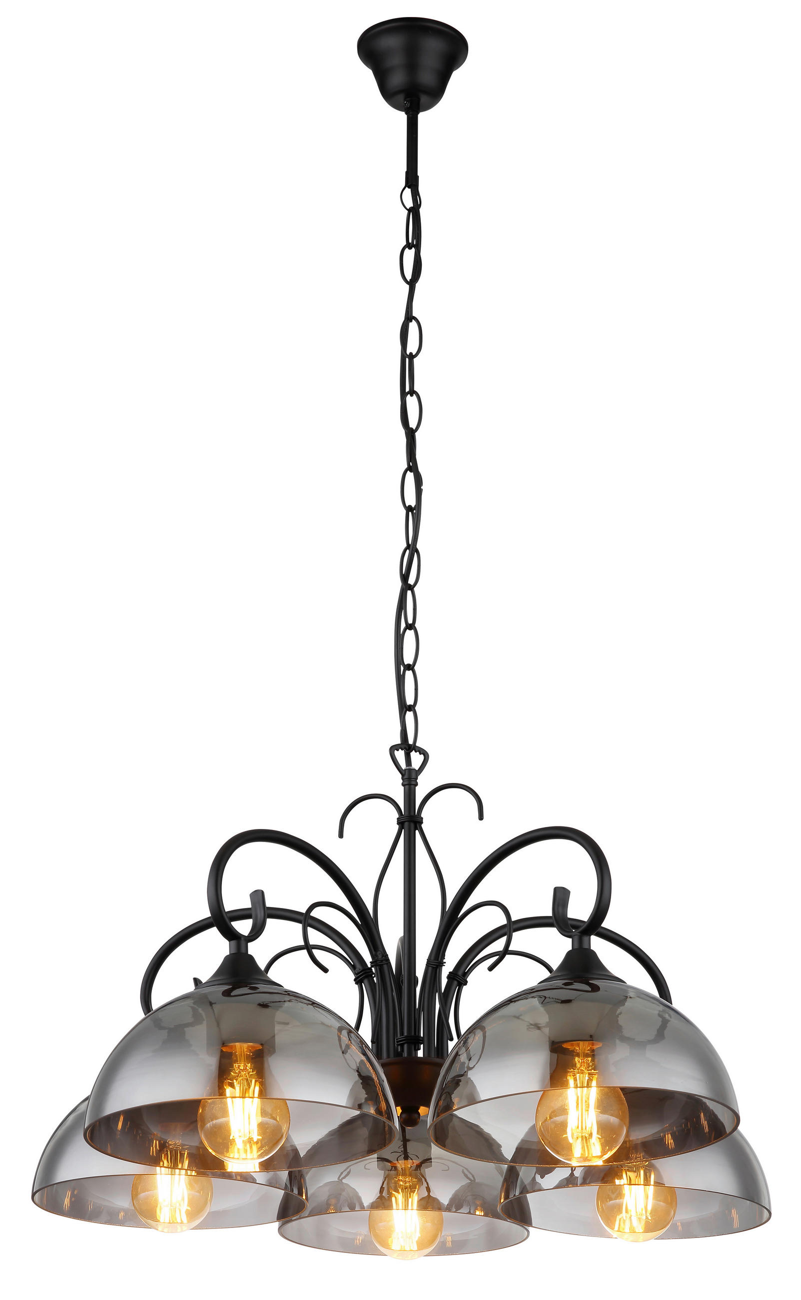 HÄNGELEUCHTE 56/120 cm   - Schwarz, KONVENTIONELL, Glas/Metall (56/120cm) - Globo