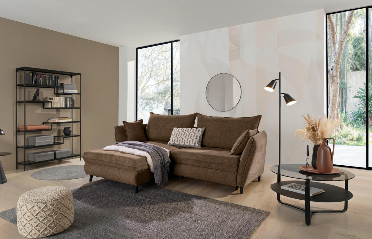 ECKSOFA inkl. Funktionen Braun Struktur  - Schwarz/Braun, Design, Holz/Textil (245/161cm) - Stylife
