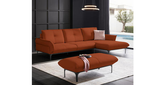 ECKSOFA in Echtleder Terracotta  - Terracotta/Schwarz, Design, Leder/Metall (319/182cm) - Valnatura