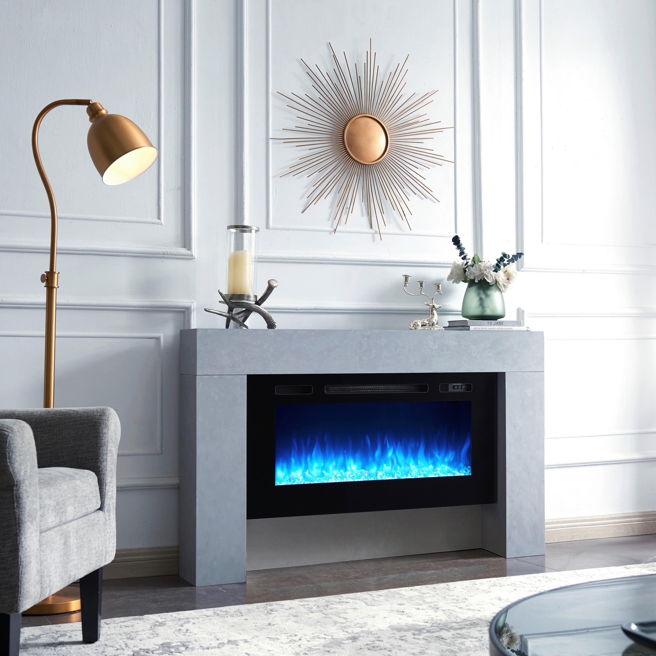 ELEKTROKAMIN - Grau, Basics, Holzwerkstoff/Metall (141/21/88cm)