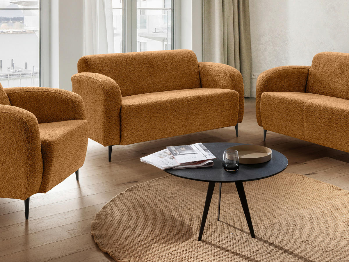 2-SITZER-SOFA in Bouclé Goldfarben  - Goldfarben/Schwarz, Modern, Textil/Metall (140/76/90cm) - Livetastic