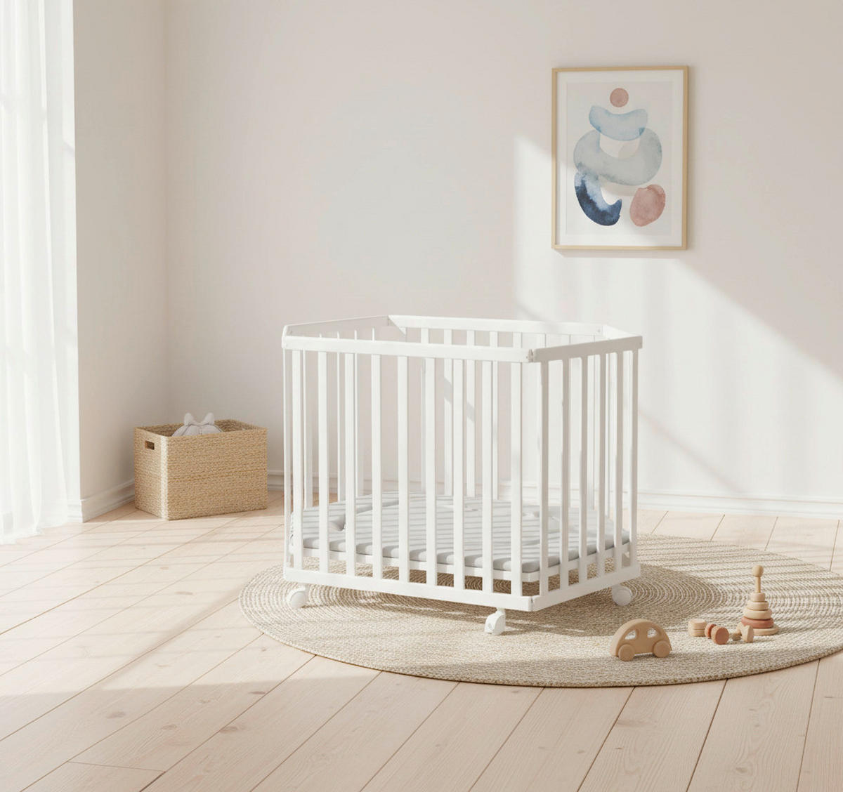 LAUFGITTER 130/81/78 cm  - Weiß/Grau, KONVENTIONELL, Holz/Textil (130/81/78cm) - Jimmylee
