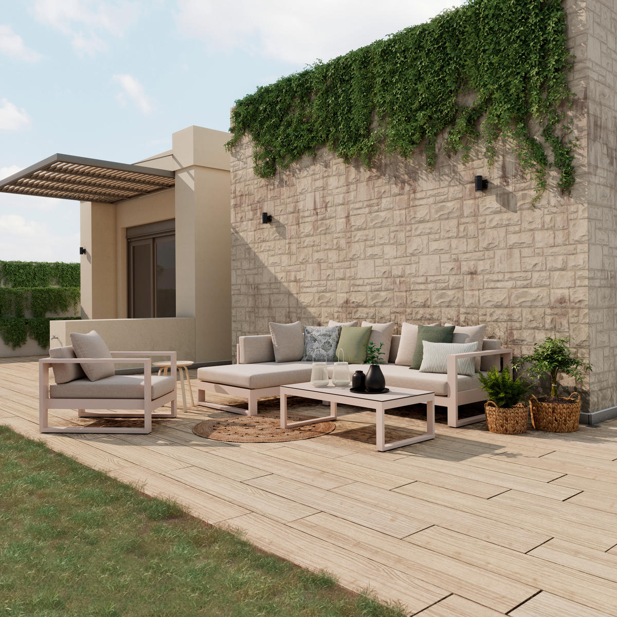 LOUNGE GARNITÚRA 3 részes  180/248 cm   - bézs, Design, Üveg/textil (180/248cm) - Amatio