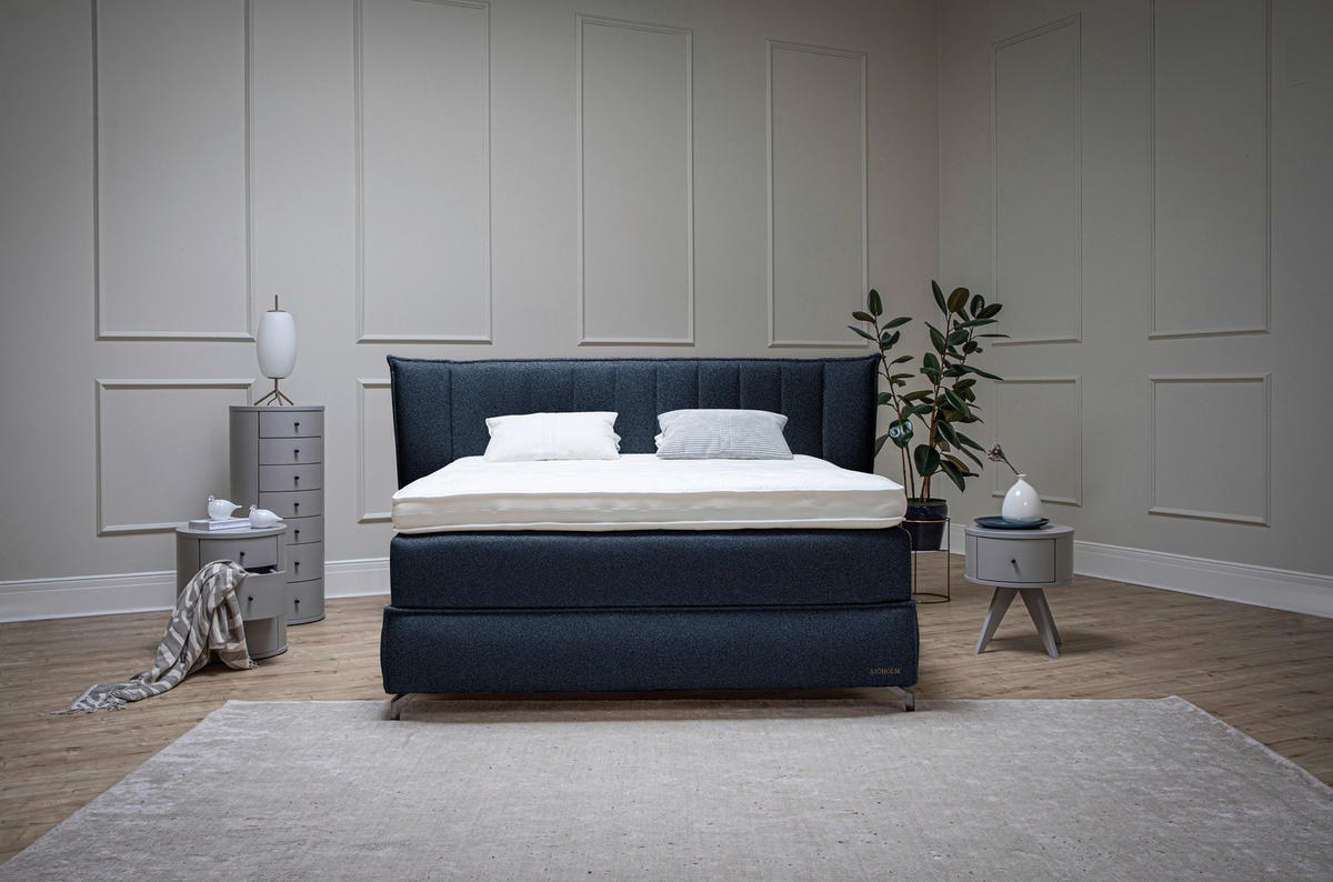 BOXSPRINGBETT 160/200 cm  in Blau  - Blau/Schwarz, KONVENTIONELL, Holz/Textil (160/200cm) - Sjöholm