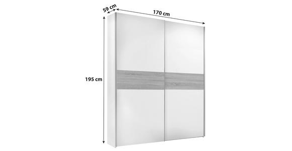SCHWEBETÜRENSCHRANK 2-türig Weiß, Sonoma Eiche - Eichefarben/Alufarben, KONVENTIONELL, Holzwerkstoff/Metall (170/195/59cm) - Carryhome