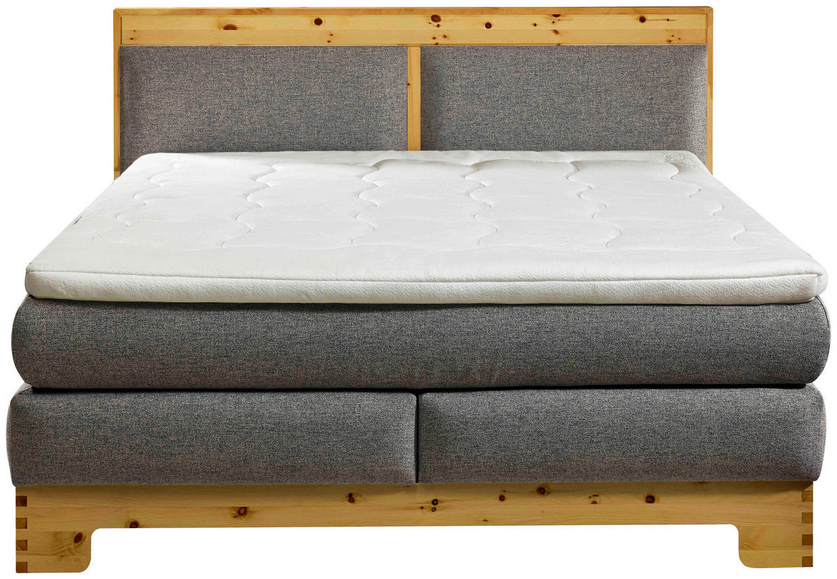 BOXSPRINGBETT 160/200 cm  in Zirbelkieferfarben, Hellgrau  - Zirbelkieferfarben/Hellgrau, Natur, Holz/Textil (160/200cm) - Linea Natura