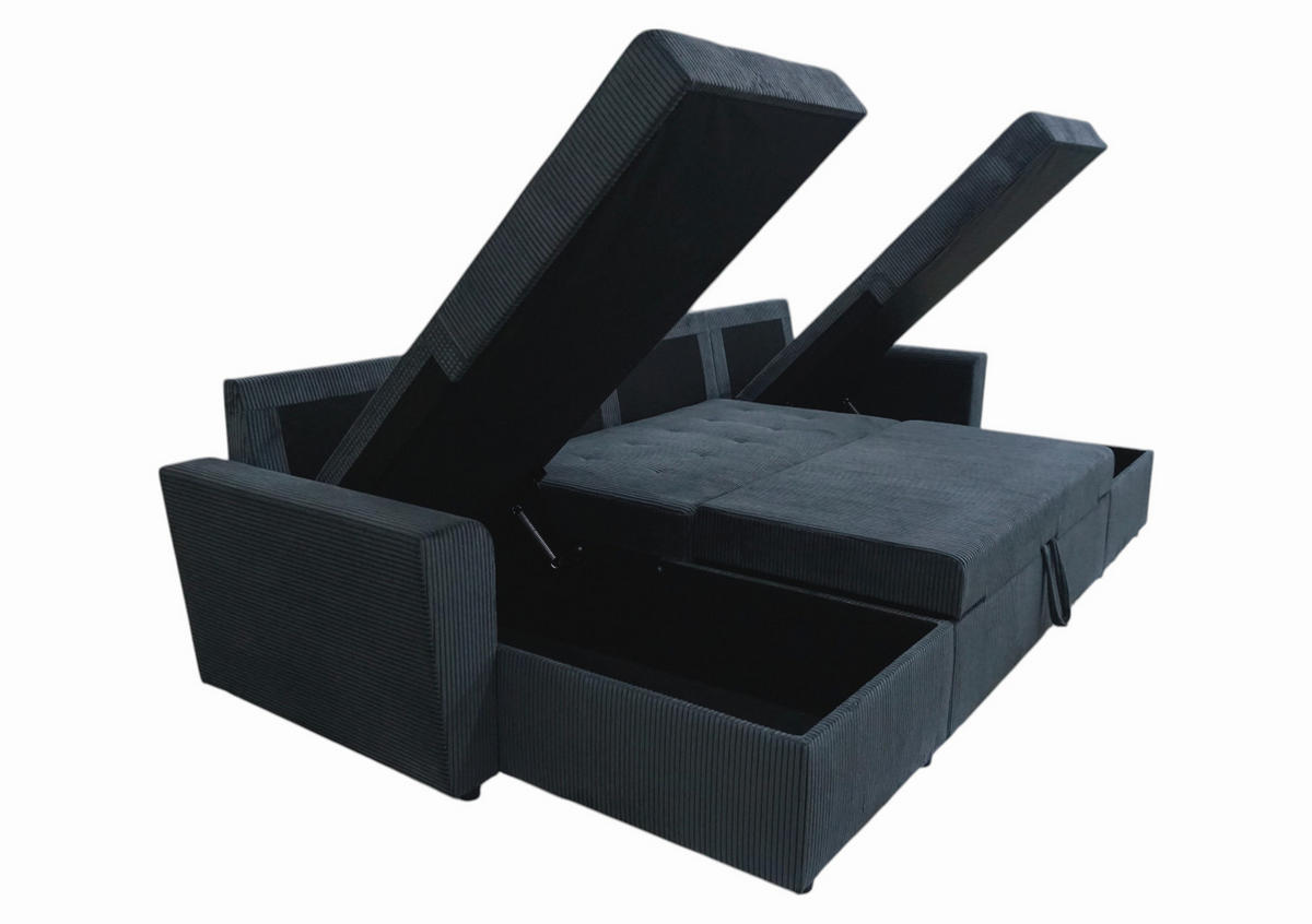 WOHNLANDSCHAFT TERMOLI in Cord Anthrazit  - Anthrazit/Schwarz, Design, Kunststoff/Textil (155/296/155cm) - MID.YOU