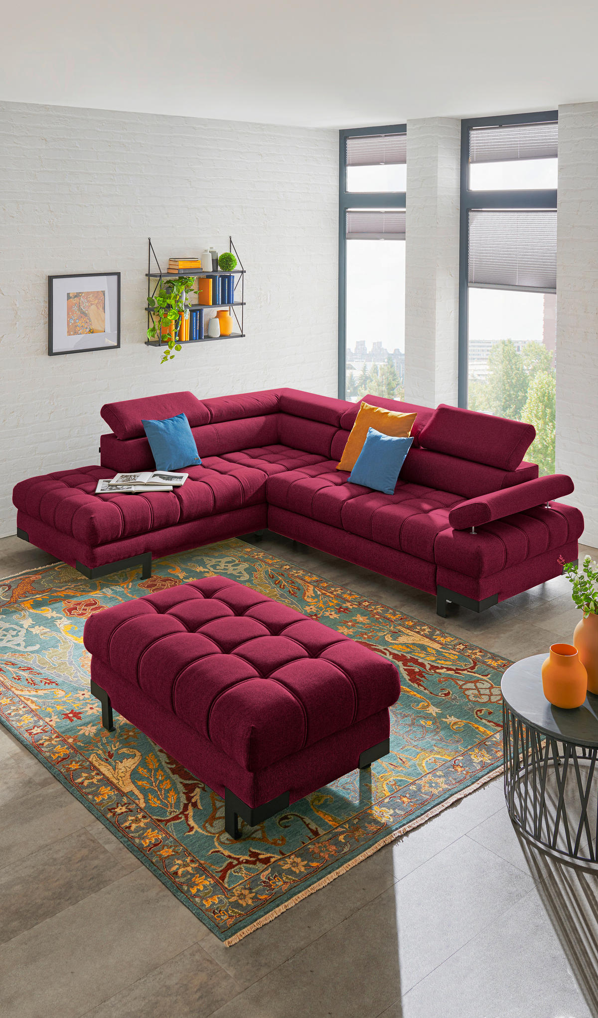 ECKSOFA in Webstoff Rot  - Rot/Schwarz, Design, Textil/Metall (223/263cm) - Welnova