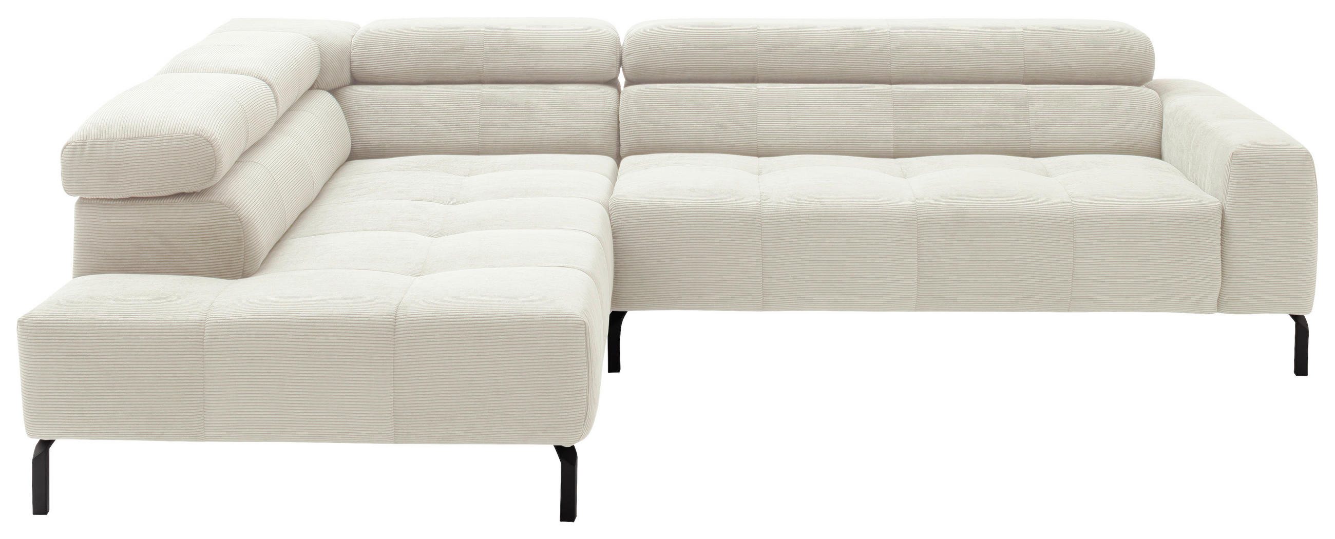 SEDEŽNA GARNITURA, rebrasti žamet bela  - črna/bela, Moderno, kovina/tekstil (308-311/219cm) - Pure Home Comfort