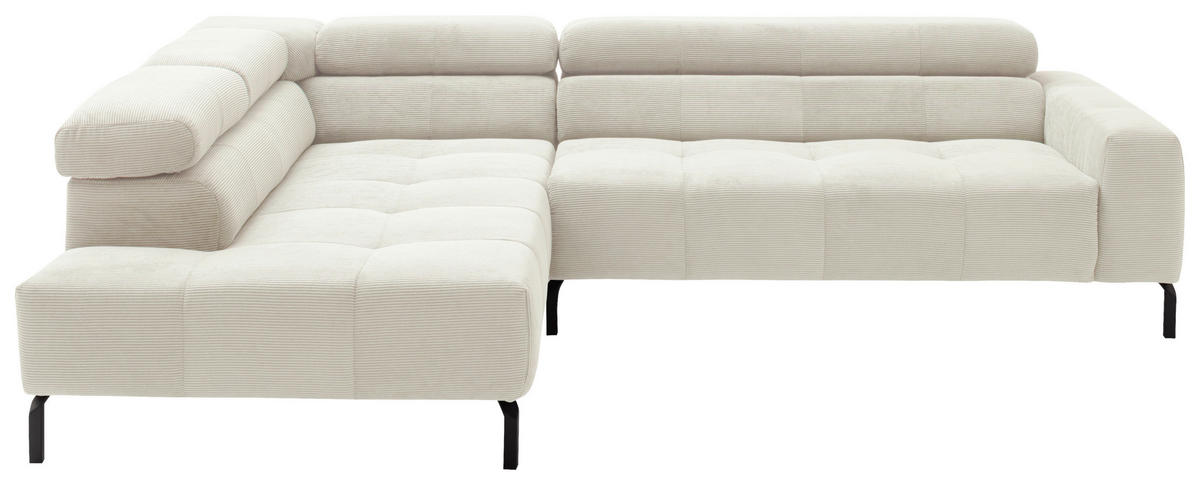 SEDEŽNA GARNITURA, rebrasti žamet bela  - črna/bela, Moderno, kovina/tekstil (308-311/219cm) - Pure Home Comfort