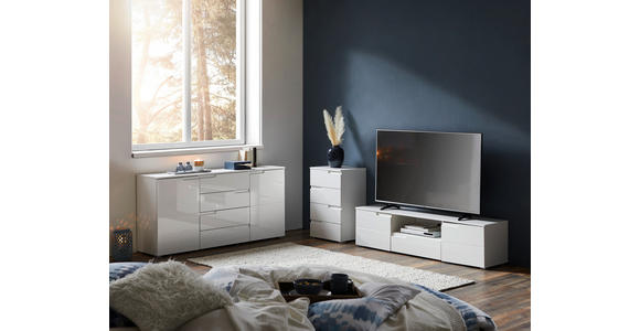 KOMMODE Spice in 50/80/40 cm - Weiß Hochglanz/Silberfarben, Design, Holzwerkstoff/Kunststoff (50/80/40cm) - Carryhome