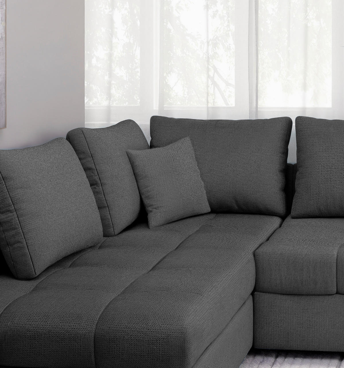 ECKSCHLAFSOFA in Anthrazit Textil   - Anthrazit/Schwarz, Modern, Holz/Textil (202/298cm) - MID.YOU