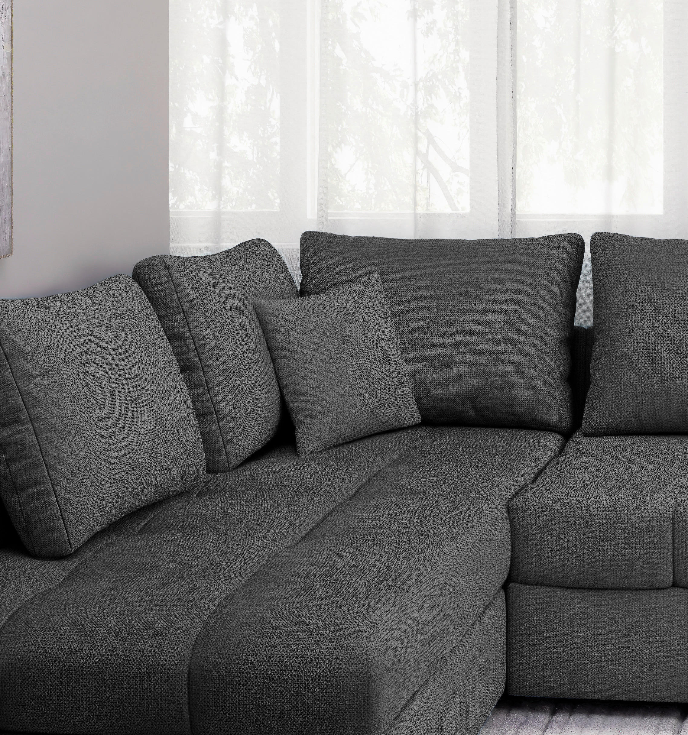 Thumbnail - Mid.you Eckschlafsofa Alvito, Anthrazit, Textil, Buche, 4-Sitzer, Füllung: Schaumstoff, 298x202 cm, Made in EU, Liegefun...