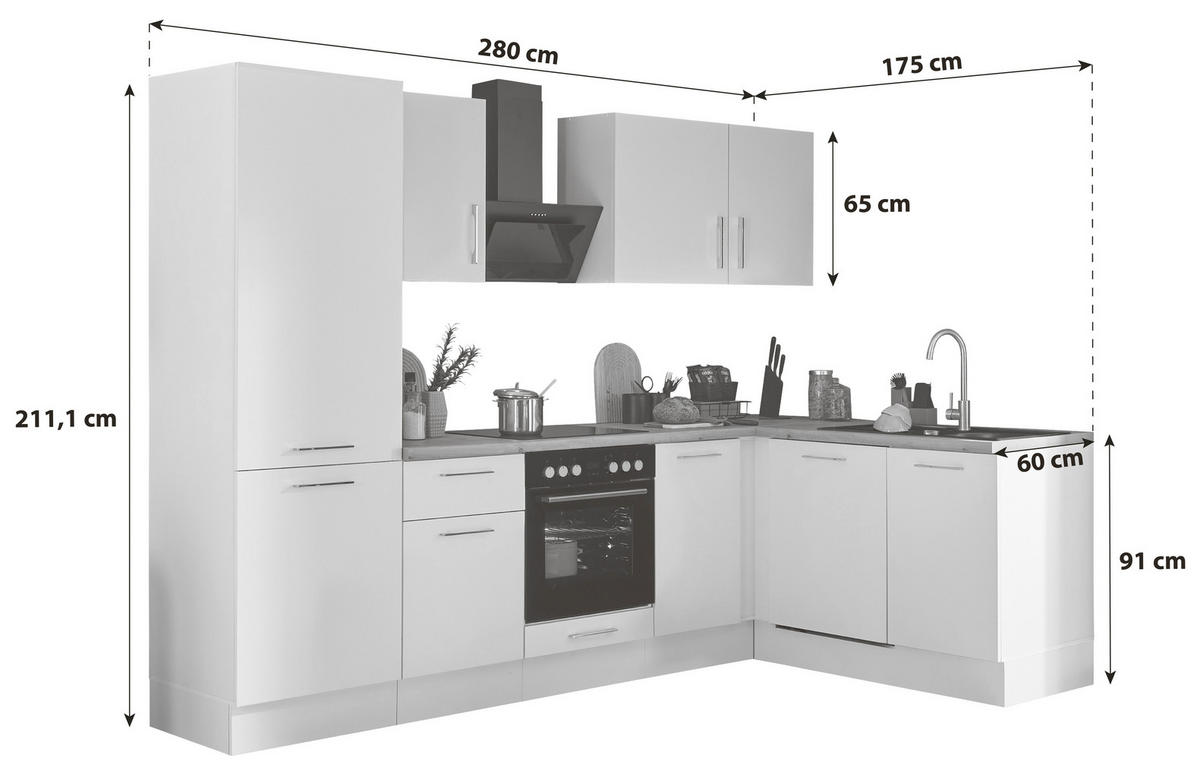 ECKKÜCHE 280/175 cm  in Weiß, Eiche Artisan  - Chromfarben/Weiß, Basics, Holzwerkstoff/Metall (280/175cm) - MID.YOU