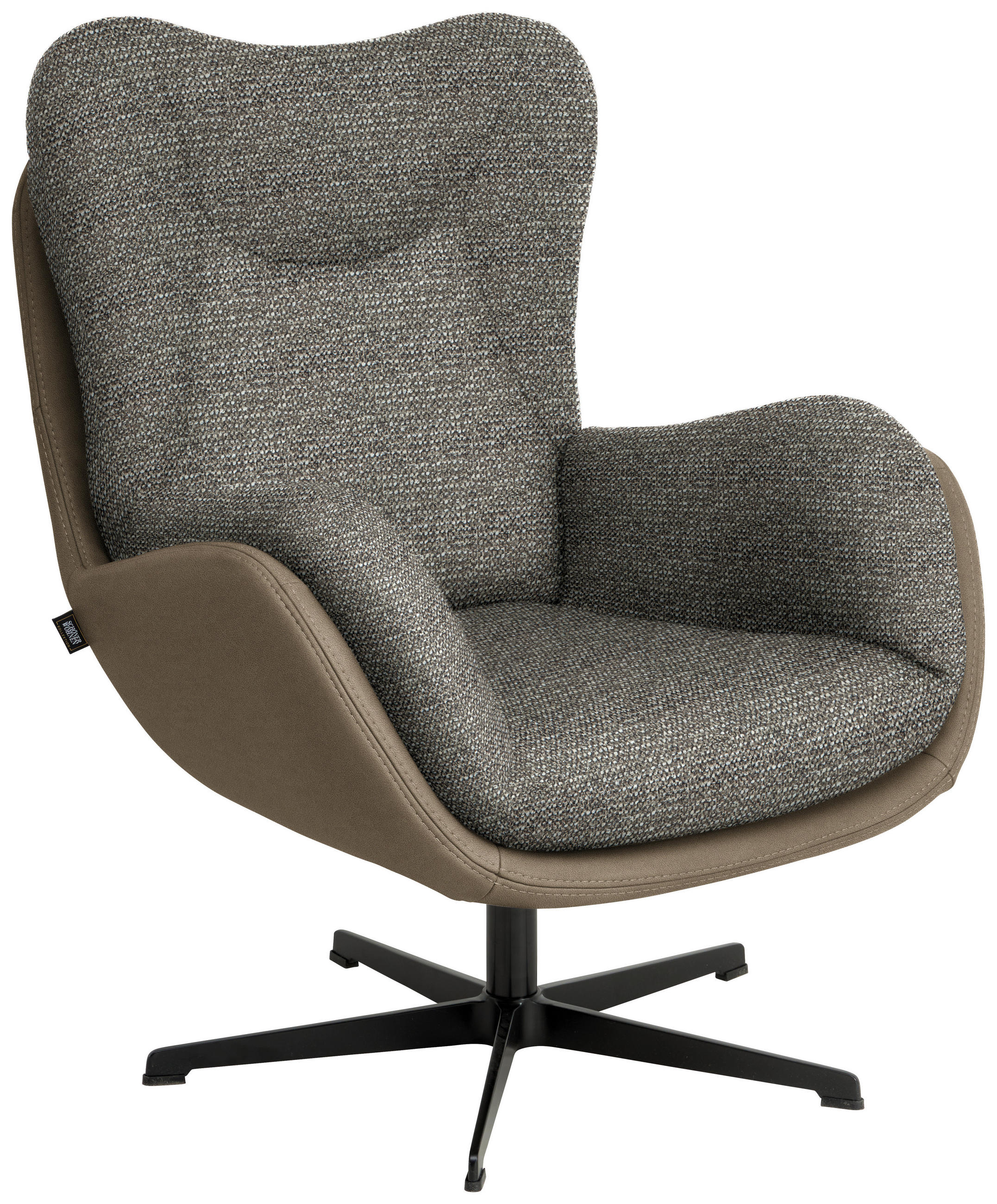 SESSEL in Chenille, Struktur Echtleder Hellbraun, Greige  - Hellbraun/Greige, Design, Leder/Textil (80/97/89cm) - Schöner Wohnen
