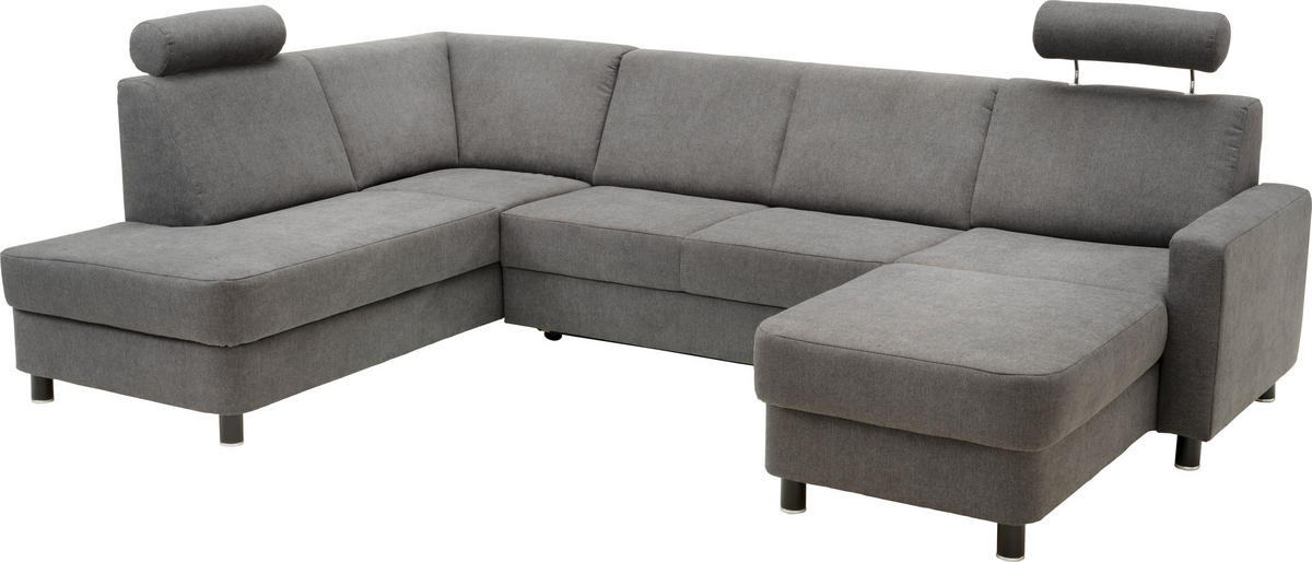 WOHNLANDSCHAFT in Webstoff Dunkelgrau  - Dunkelgrau/Schwarz, Design, Holz/Textil (198/296/165cm) - Xora