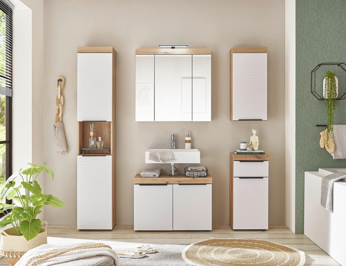 MIDISCHRANK 36/79/31 cm  - Weiss/Eichefarben, Basics, Holzwerkstoff/Kunststoff (36/79/31cm) - MID.YOU