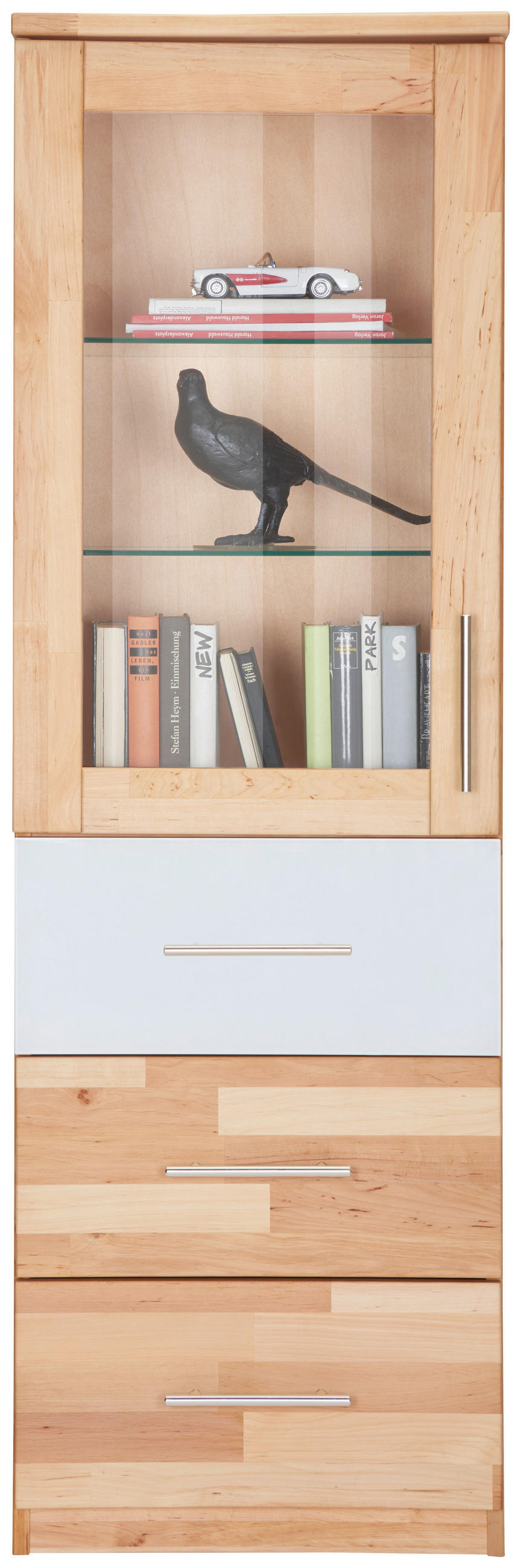 VITRINE in vollmassiv Erle Weiss, Erlefarben  - Chromfarben/Weiss, Natur, Glas/Holz (50/160/41cm) - Linea Natura