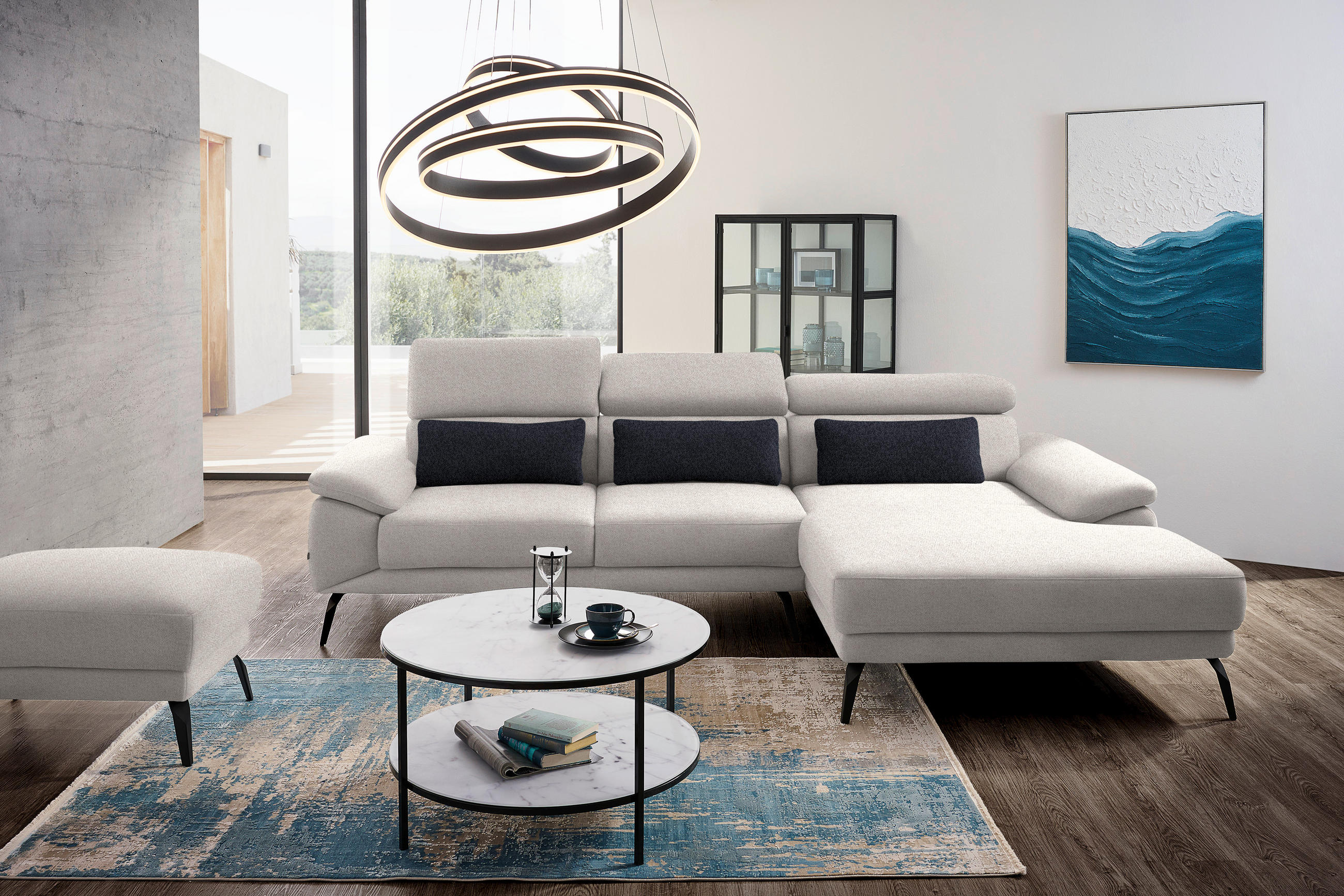 ECKSOFA in Velours Sandfarben  - Sandfarben/Schwarz, Design, Textil/Metall (295/187cm) - Novel