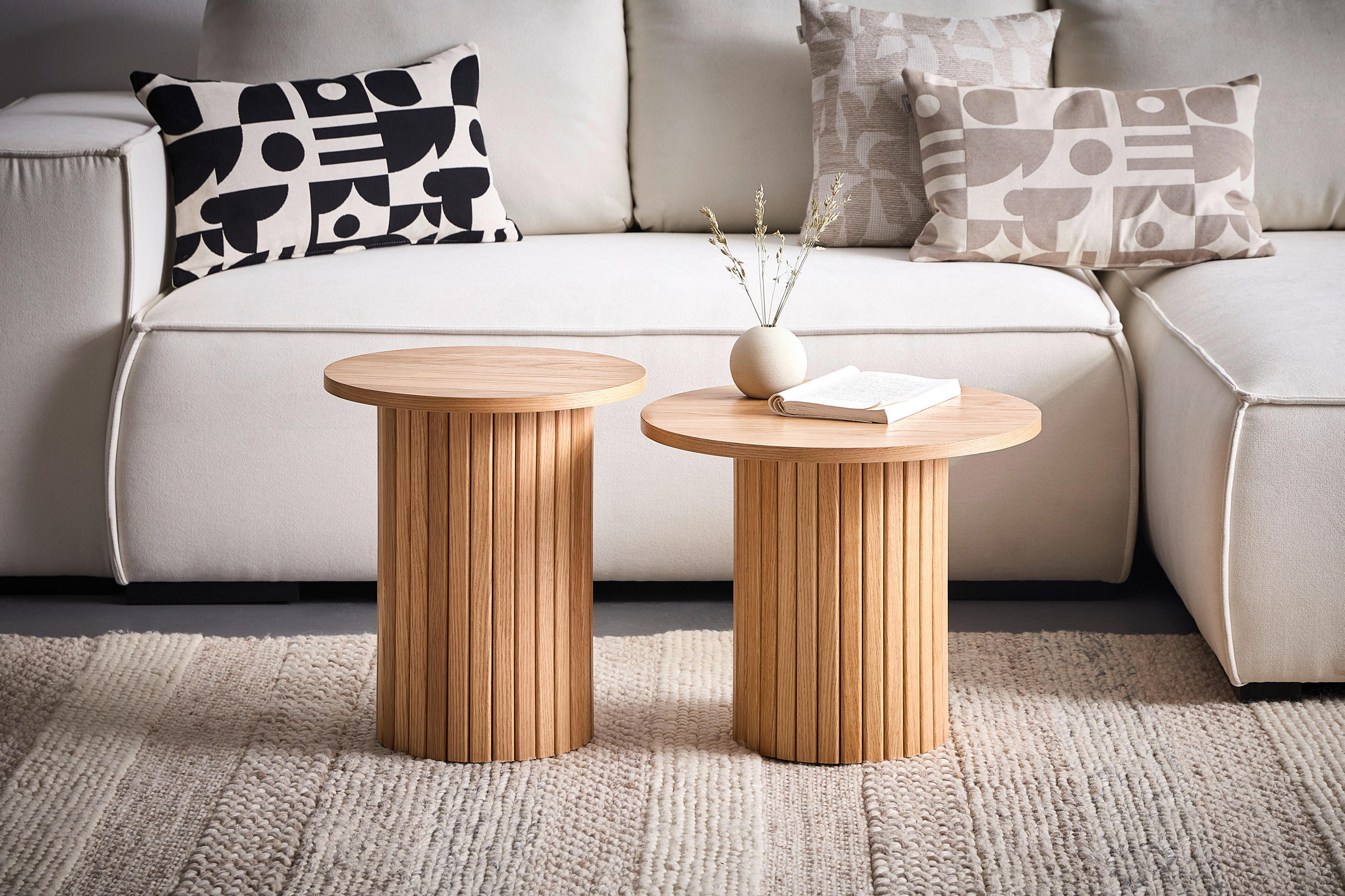 BEISTELLTISCH 50/50/40 cm Eiche furniert Eichefarben rund  - Eichefarben, Design, Holz/Holzwerkstoff (50/50/40cm) - Xora