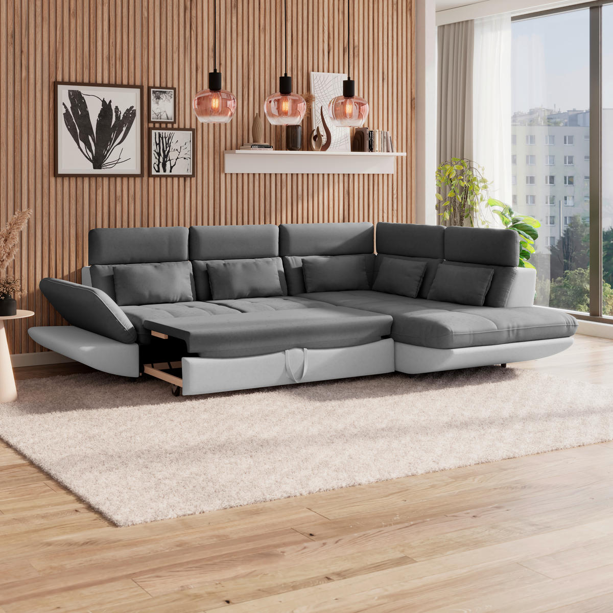 WOHNLANDSCHAFT Hellgrau, Dunkelgrau Mikrofaser  - Dunkelgrau/Hellgrau, MODERN, Kunststoff/Textil (311/233cm) - MID.YOU