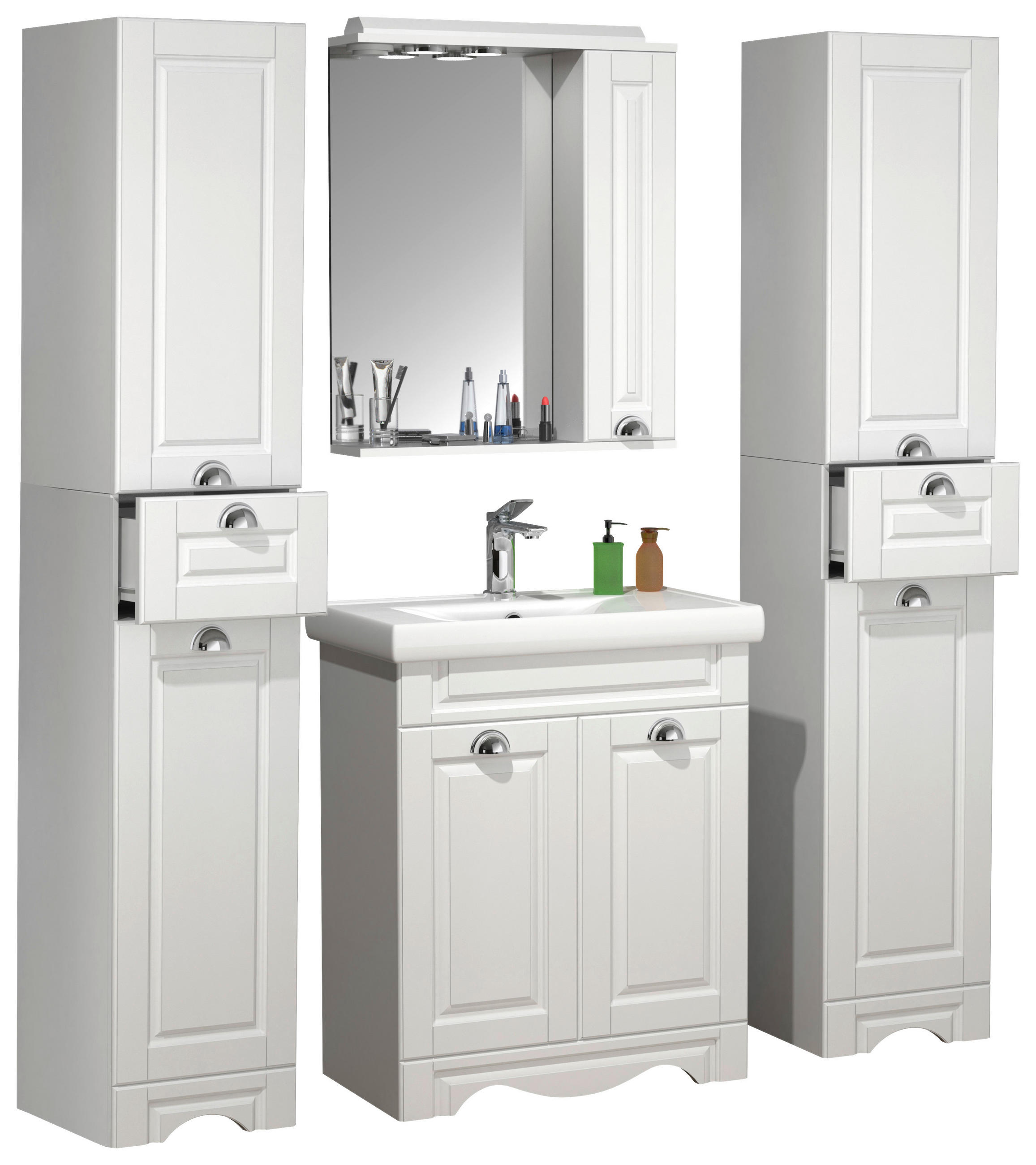 BADEZIMMER 5-teilig in 131 cm - Weiss/Silberfarben, Modern, Glas/Keramik (131cm) - MID.YOU