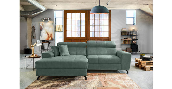 ECKSOFA Mintgrün Velours - Schwarz/Mintgrün, Design, Textil/Metall (181/267cm) - Carryhome