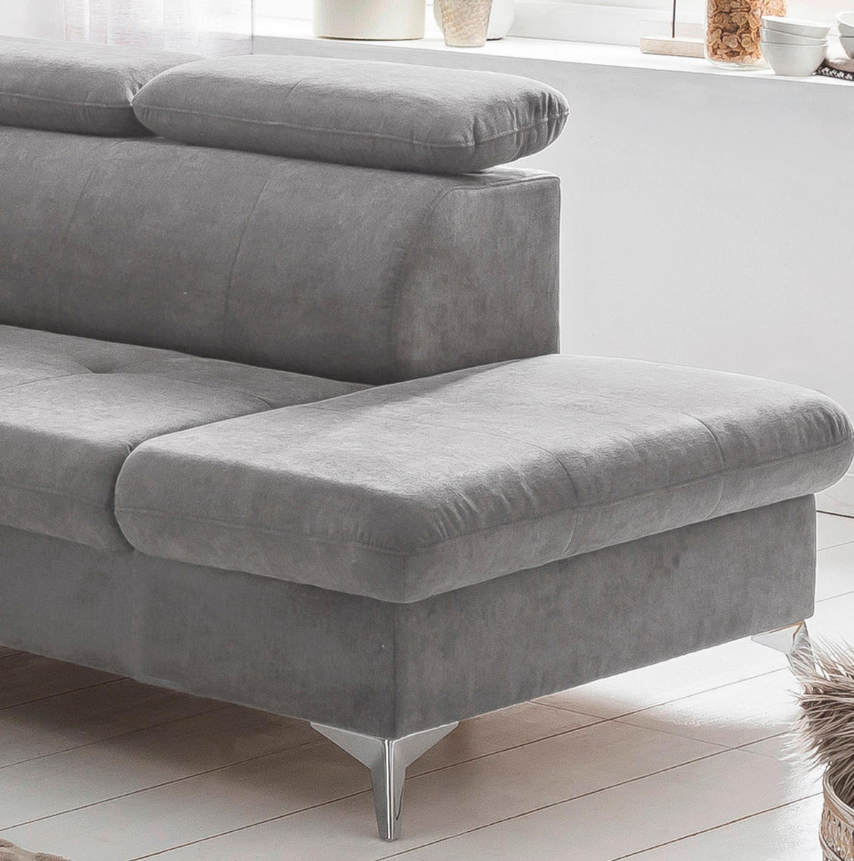 ECKSOFA in Mikrofaser Grau  - Chromfarben/Grau, Konventionell, Textil/Metall (256/209cm) - Livetastic