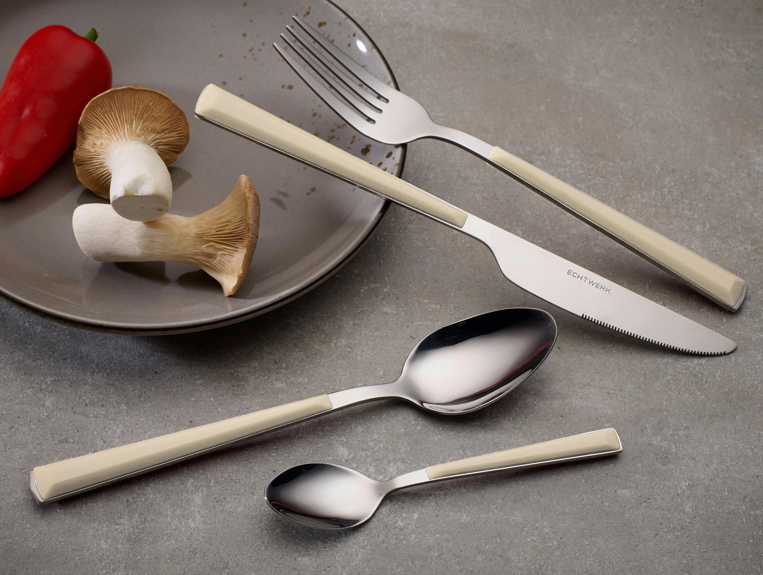 BESTECKSET 16-teilig Edelstahl  - Silberfarben/Creme, Basics, Kunststoff/Metall - Echtwerk